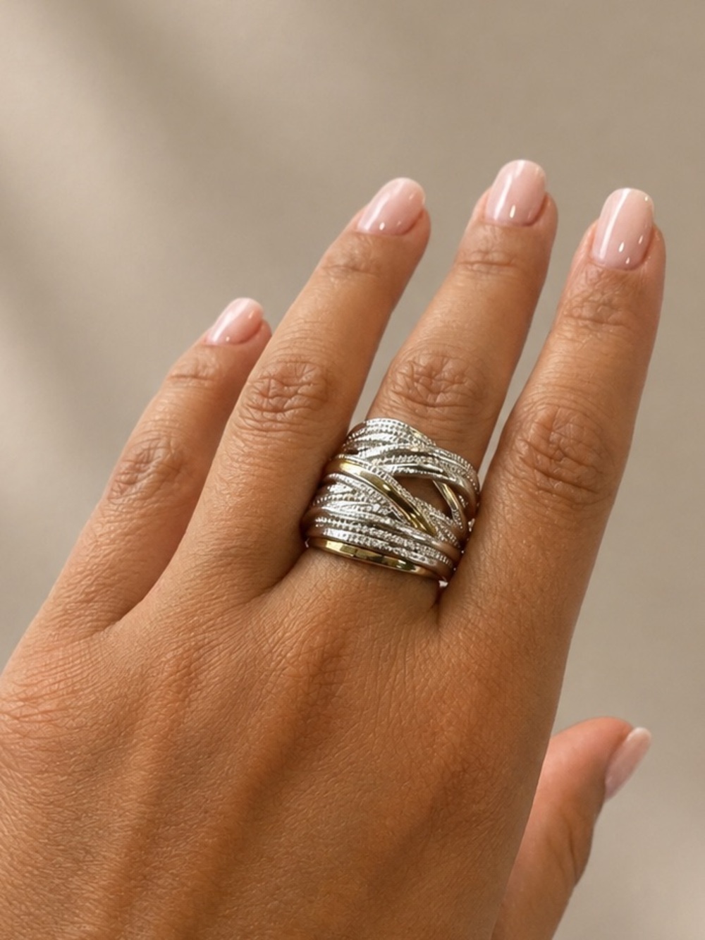 Elegant Multi-Band Silver Ring with Pavé Accents